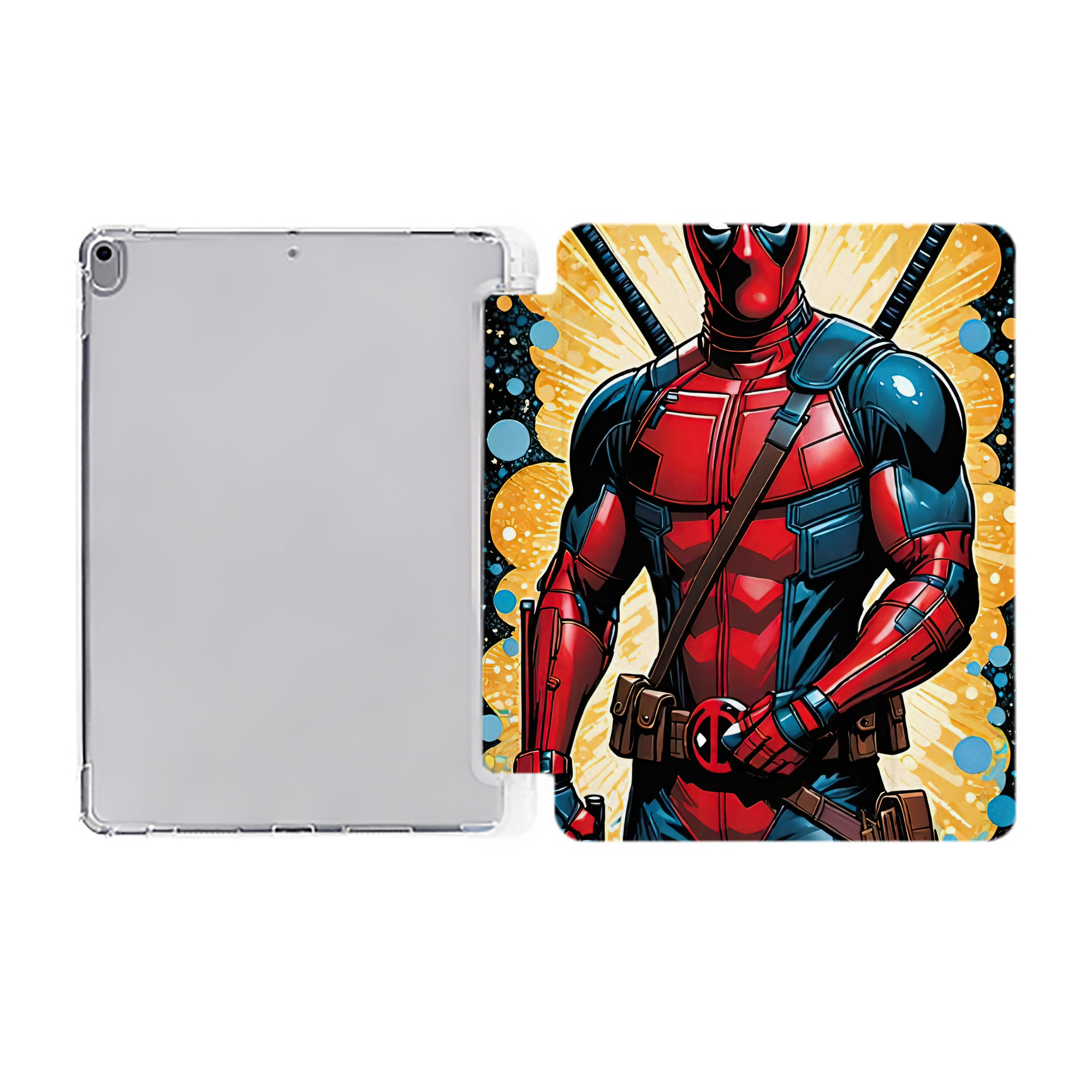 （画像用） Deadpool デッドプール IPad ケース ペン収納付き 三つ折りスタンド PUレザー×シリコン 対応機種9.5/10.5/10.9インチ